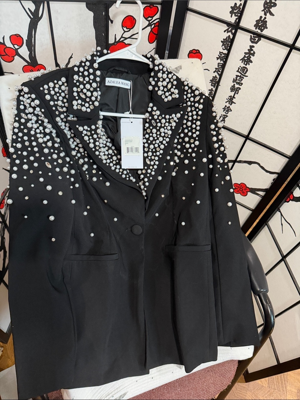Azalea Wang Black Pearl-Embellished Blazer